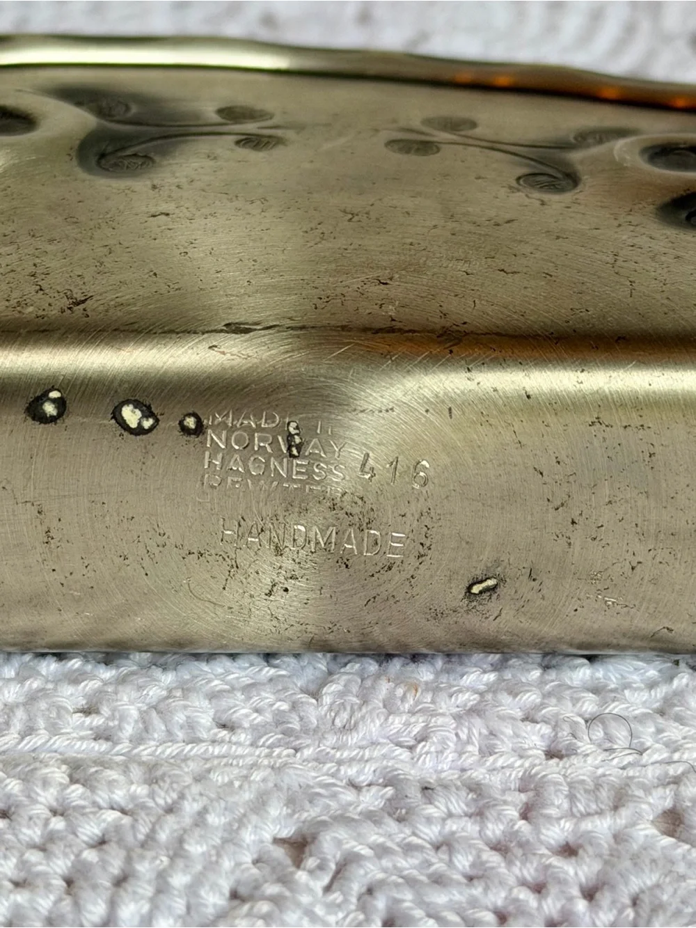 Vintage Norwegian Pewter Napkin Holder Handmade Håness Norway 416 Mid Century